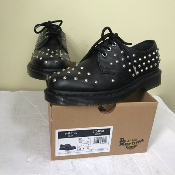 Dr. Martens NEW Stud WANAMA 1461 Leather Oxford Shoe Unisex Combat Boots 8 Black - Picture 9 of 16